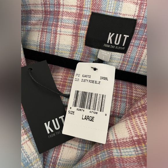 NWT KUT Shaket  Button Down Dusty Rose Blue Colors Size L Pockets - Picture 7 of 8